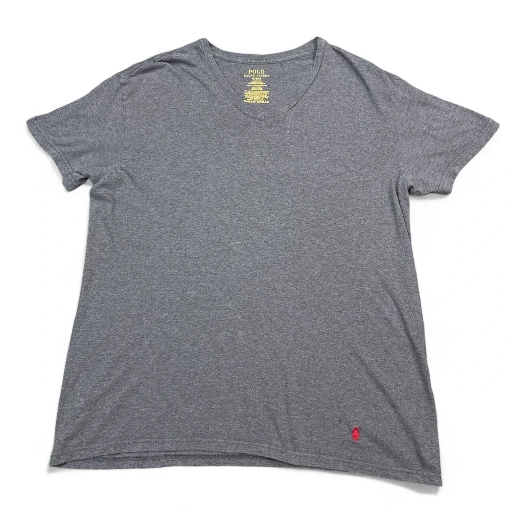 Polo Ralph Lauren Tee Shirt Adult Size Medium Gray V Neck Pony Cotton
